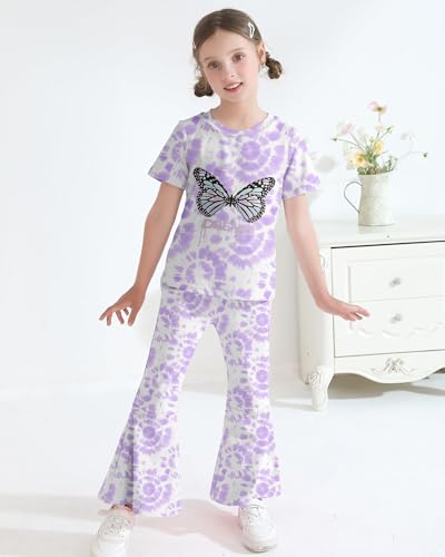 Image of CARETOO Girls Summer Outfit Poster Girl Matching Sister 2pcs Sets Printed t-Shirt + Flare Leg Pants For 3-10 Years