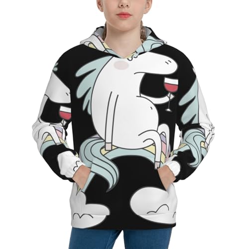 Unicorn and Wine Kid Hoodies Boys Sweatshirts Girls Pullover with Pocket