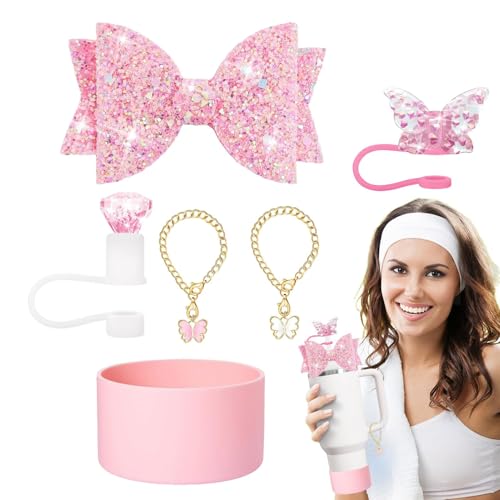 Kit de decoración de botellas de agua, accesorios para vasos de paja | Bota de silicona con dije de botella de agua y diamantes de imitación brillantes,Juego de 6 accesorios para vasos, silicona de ca