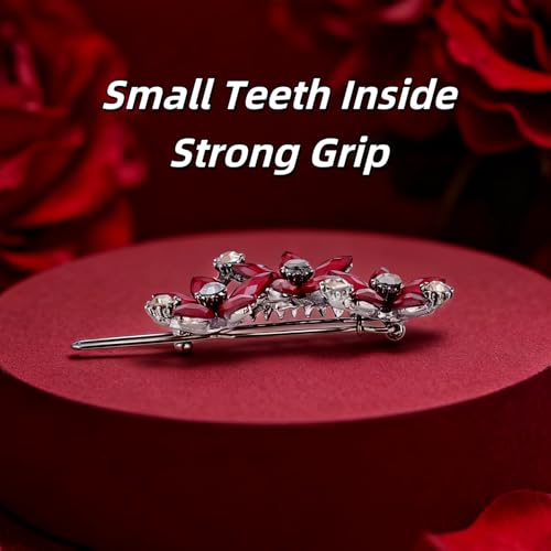 Pinza para cabello con flores y cristales rojos miniatura 2