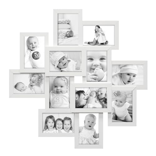HELLO LAURA - Collage Picture Frames,4x6 Picture Frame, Display 12 Opening Photos Wall Hanging Photo Collage Frame Picture Frames Wall Decor for Gifts -White