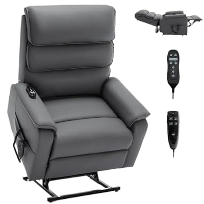 Dual Motor Power Lift Recliner Chair with Lay Flat Full Body Vibration Lumbar Heating Electric Recliner Chair for Elderly Living Room Bedroom(Gray)