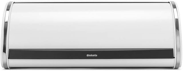 Brabantia Roll Top Bread Bin (White) Large Front Opening Flat Top Bread Box, Fits 2 Loaves