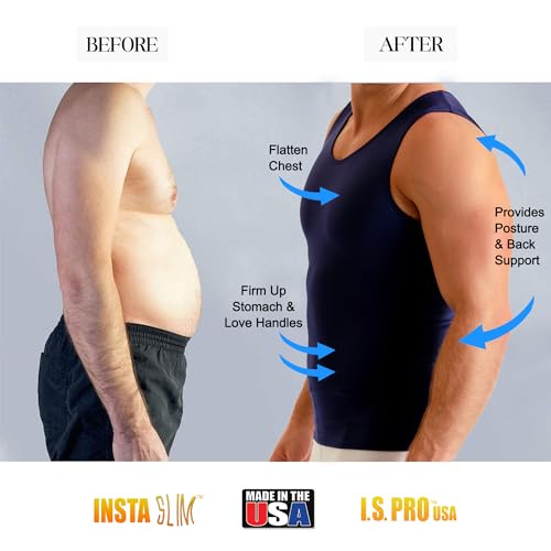 Insta Slim -Made in USA- Compression Tank-Top Shapewear for Men. Tummy Control Slimming Body-Shaper Undershirt for Back Support, Beer Belly, and Gynecomastia (Midnight Navy-3XL)3