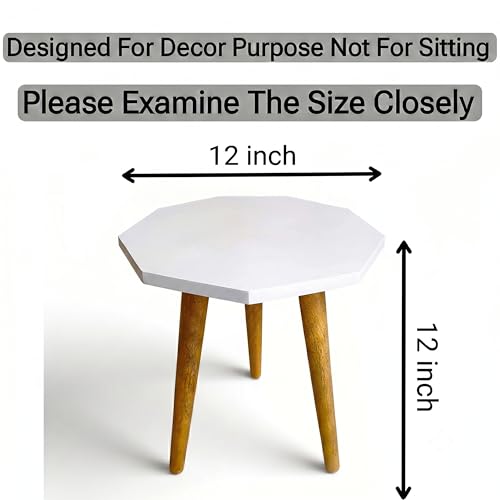 Image of Modern Octagon Side Table with 3 Wooden Legs, Minimalist End Table /Coffee Table for Living Room, Bedside Nightstand for Bedroom, Balcony & Small Spaces