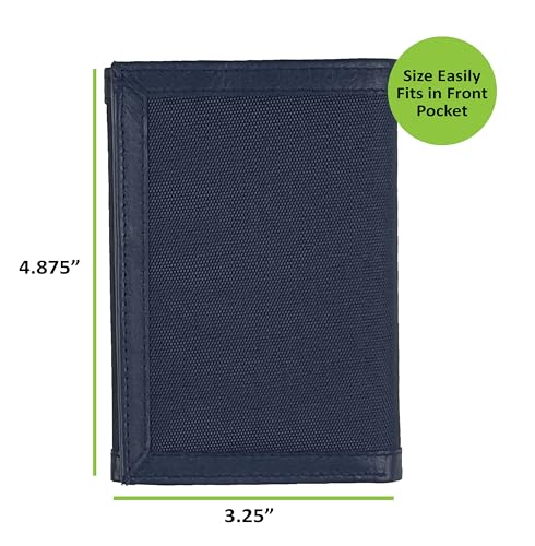 Image of Sprocket Men's Nylon Trifold Wallet with Leather Trim and ID Window (Navy)