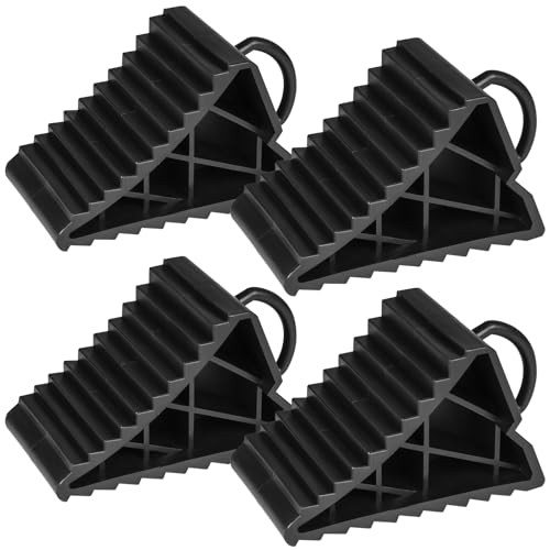 Image of Taifa 4PCS Wheel Chocks for Travel Trailers, RV Wheel Stoppers Tire Chock with Portable Handle for Camper Cars Trucks etc., Black