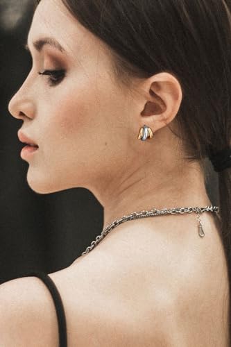 Silver and Gold Triple Hoops Earrings for Women Trendy Two Tone Hoop 18K Chunky Gold Earrings4