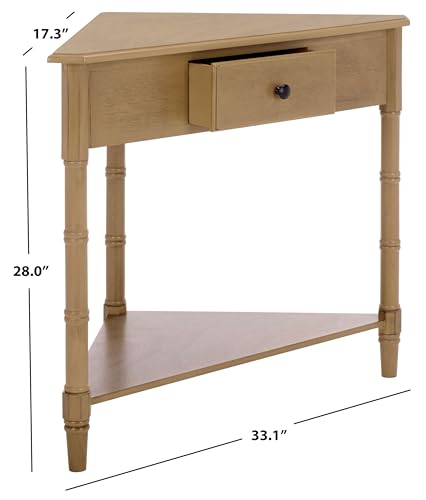 Image of SAFAVIEH Furniture - Gomez 1-Drawer Corner Table - Desert Brown - Solid Wood - Classic Corner Storage Design - Ideal for Entryway, Living Room, Home Office, 33.1 inch W x 17.3 inch D x 28 inch H (AMH5709L)
