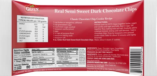 Gefen Vegan Semi Sweet Real Dark Chocolate Chips, Dairy Free 9Oz (3 Pack),Nut Free, Lactose Free, Kosher, Great For Baking (9Oz, 3) #TOP2
