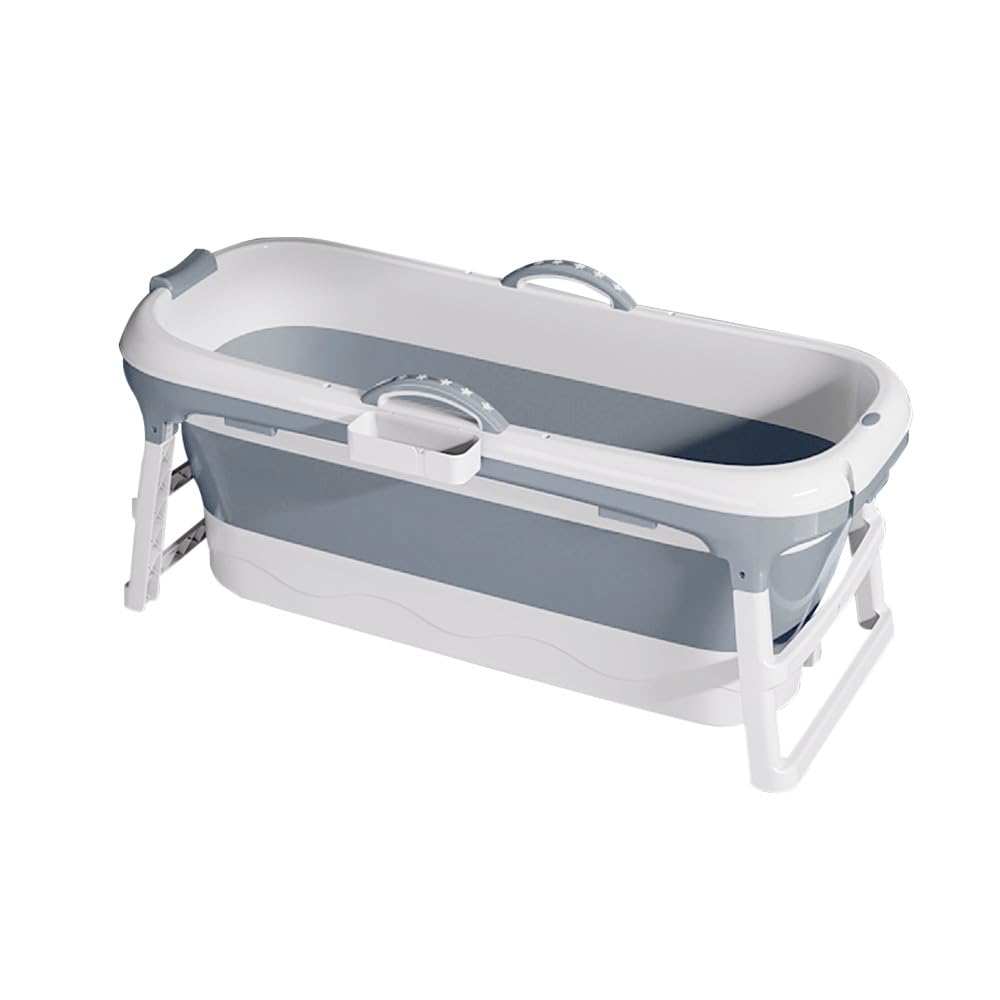 Bañera plegable para adultos, baño polar al aire libre, 118 x 60 x 53 cm, portátil, plegable, con tapa y rodillos de masaje, cesta de jabón, para baño y ducha, (Gris)