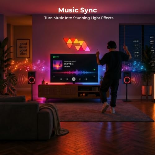 Image of Apex TV Sync Triangle Light Panels, 6-Pack RGBIC Smart LED Wall Lights, TV Screen Color Sync, Music Sync, App Control, Compatible with Infinity Sync, Apex HDMI Sync Box 2.0 Required, 1-Year Warranty