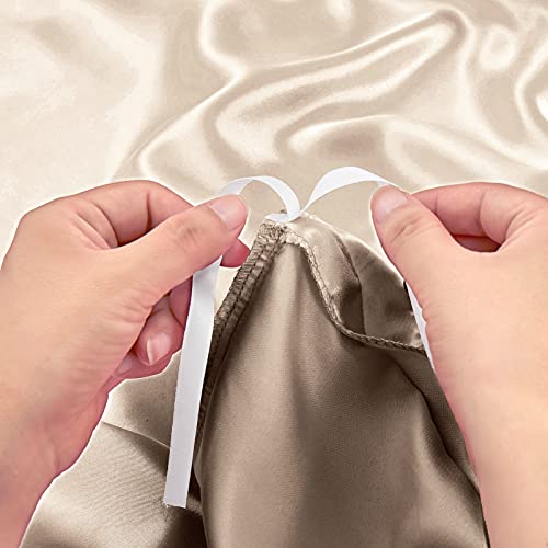 Image of Ersmak 6 Pieces Satin Duvet Cover King Size Luxury Silky Bedding Duvet Cover Set with 1 Soft Duvet Cover, 4 King Pillowcases and 1 Body Pillowcase, Beige
