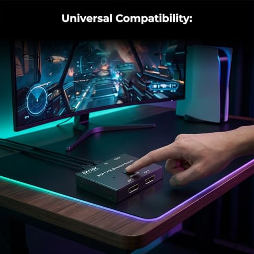 Conmutador Displayport 2.1 Cuifati de 2 entradas y 1 salida divisor DP bidireccional 16K 7