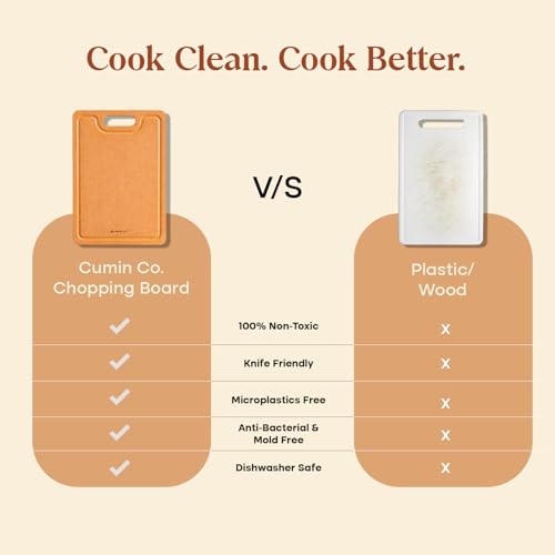 Image of CUMIN CO. Chopping Board | 32.5x44 cm | Bacteria Resistant Cutting Board for Kitchen | Odour-Free | FDA Compliant | Knife-Friendly | Compressed Cellulose