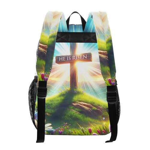 Easter Cross He is Risen Travel Clear Backpack Floral Kids Backpack for Girls Large Transparent School3