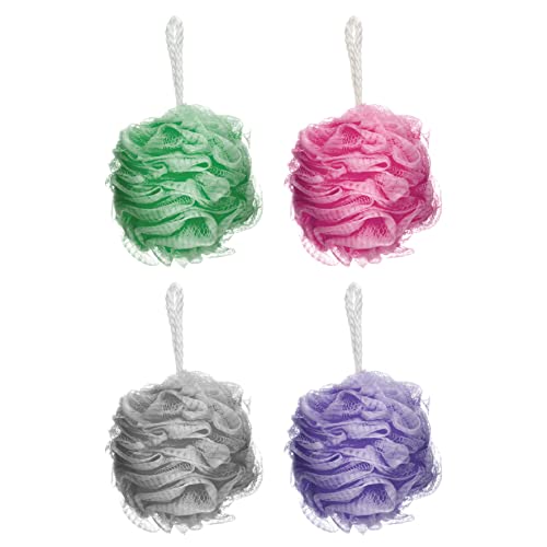 Elysium Spa Pack of 4 Mesh Exfoliating Bath And Shower Body Puff Sponges