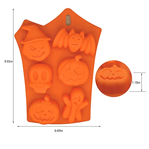 2 Packs Halloween Silicone Moulds, Chocolate Mould Silicone Pumpkin Ghost Skull Bat Shape Molds DIY Baking Mould for Thanksgiving Day Halloween Party - Image 2