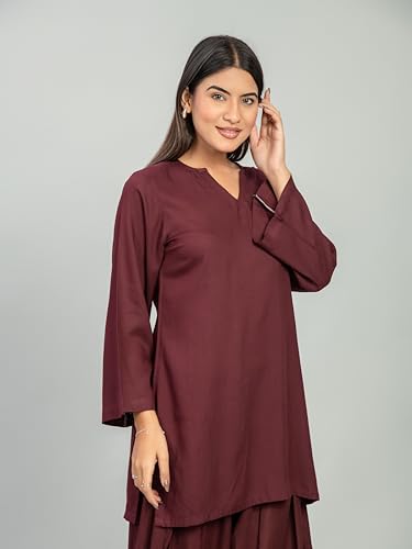 Image of Womens Rayon Solid Straight Kurta Farshi Salwar Set