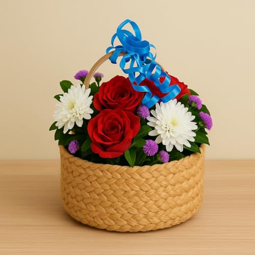 Image of Recho Jute braided Natural Storage Basket For Fruits Plants Organizer Storage Stationary Make Up Toys Gift Hamper Bohemian Boho 9 inch (1, Large)