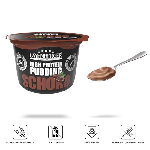 Layenberger High Protein Pudding - 11% Eiweiß, 6,2% Kohlenhydrate, 1,5% Fett, 9,4 g Zucker, laktosefrei, 6er Pack (6x 200 g) - Schoko