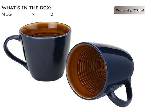 Image of Bodhi House Handcrafted Ceramic Coffee Mug Set of 2 Pieces (350 Ml), Stoneware Tea Cup, Microwave Safe Large Milk Mug, Glossy Finish, Ideal for Daily use, Casual Gatherings and Gifting, Royal Blue