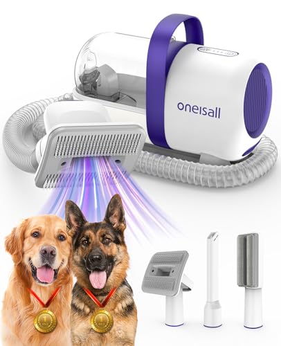 oneisall Dog Vacuum Brush for Shedding Grooming & 4 pcs Pet Grooming Vacuum Tools, 1.5L Dog Hair Vacuum Dog Brush, Pet Hair Remover, Pet Supplies for Home Cleaning(Purple)