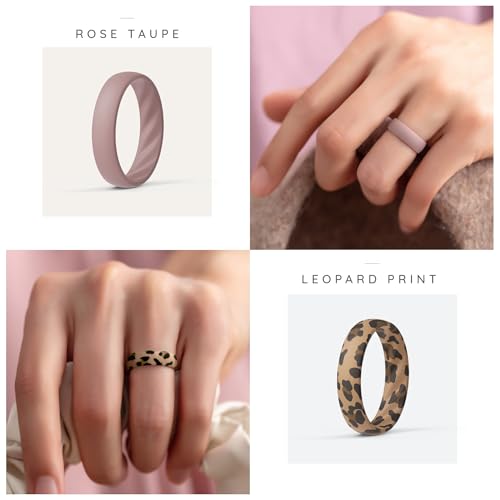 ThunderFit Women’s Silicone Wedding Rings – 5.5mm Wide, 2mm Thick Bridal Set of 7, Rubber Engagement Bands4