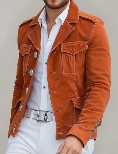 Men's Suede Jacket,Multi-Pocket Utility Design,Tailored Fit Casual Outerwear,Soft Premium Fabric for Fall2