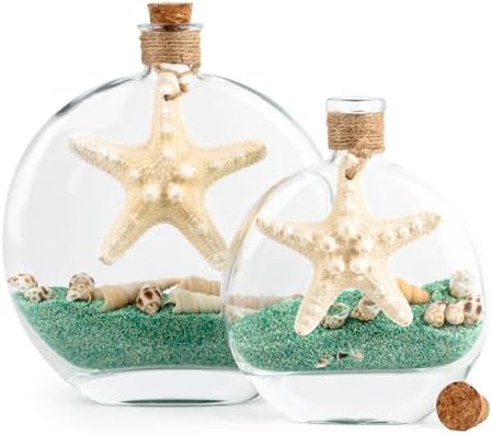 QEQEKAKA 2PCS Glass Bottles with Cork & Green Sand Rocks and Natu...