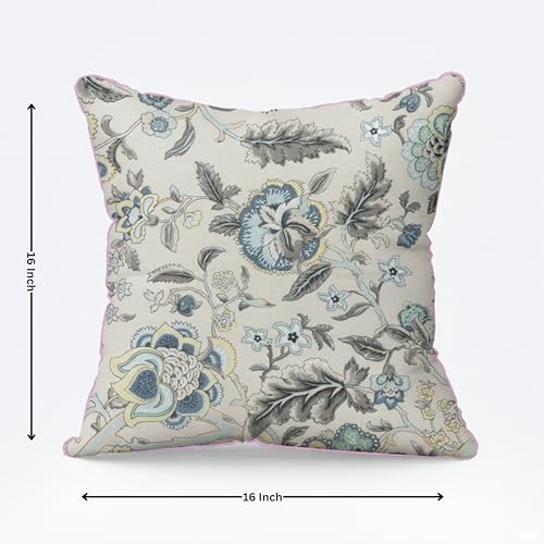 Image of Pure Cotton Quilted Cushion Cover 16x16 Inch | Anokhi Print Decorative Throw Pillow Cover | Soft Cotton Sofa Cushion Cover with Hidden Zipper | Living Room Bedroom Home Decor