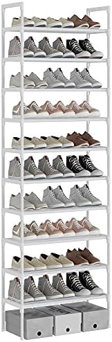 S-528 10 Tiers White Adjustable Shoe Storage Tall Rack Organiser Shelf Hold Stand for 30 Pairs Shoe, 56 x 30 x 170cm Silver, Sturdy Design, Space Saving