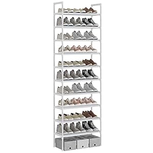 AcornFort S-528 Wit 16mm Pijp Extra Stevige Schoenenrek met 10 Niveaus Lagen, Hoge Schoenenplank, voor 20-30 Paar Schoenen, Schoenenrek voor Gang, Woonkamer, Afmeting 56 x 30 x 170cm