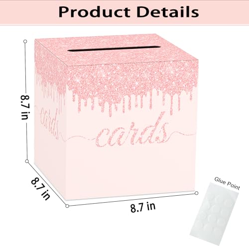 Image of Pink Card Box for Party, 8.7 inch Gift Cards Receiving Box Holder for Wedding, Bridal Shower, Graduation, Birthday, Retirement, Baby Shower, Anniversaries Party Decorations
