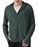 Locachy Men's UPF 50+ Sun Protection Outdoor Lightweight Full Zip Hoodie Jacket Long Sleeve Fishing Hiking Performance Shirt Grey Green L