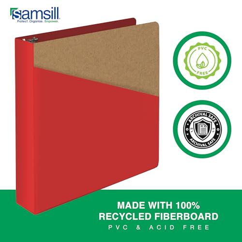 Image of Samsill Durable 1.5 Inch Binder, D Ring Binder, Customizable Clear View Cover, Ruby Red, Holds 350 Pages