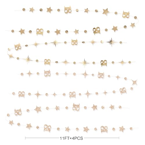 Image of Champagne Gold 18th Birthday Decorations Number 18 Circle Dot Twinkle Star Garland Streamer Banner Backdrop for Girls Boys Happy 18th Birthday Time to Adult Cheers to 18 Years Old Anniversary Party
