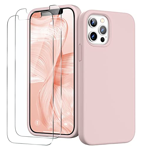 GOODVISH Etui 3 w 1, zaprojektowane dla iPhone'a 12, iPhone 12 Pro z 2 osłonami ekranu, miękkie etui na telefon z płynnym silikonem, z wyściółką z mikrofibry, odporne na wstrząsy, pełna ochrona 15.5