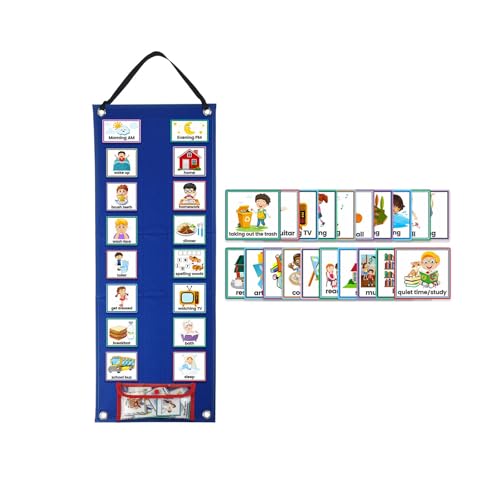 Large Visual Schedule for Chore Reward Chart,Bedtime Routine Chart for Kids Double Side Weekly Planner Board with72 Cards for Home School Planner,Autism Learning Materials (Israeli)