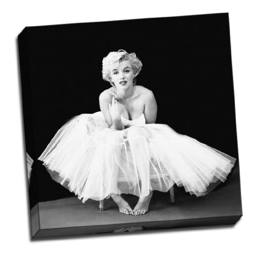 Cuadro sobre lienzo de Marilyn Monroe en blanco y negro, tamaño grande de 50,8 x 50,8 cm, enmarcado, para la pared