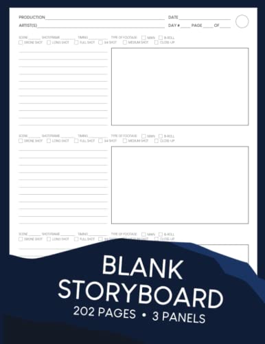 Blank Storyboard: 3 Panels of 16:9 Frames (1x3), Checkboxes for Type of Shots | Professional Sketchbook for Directors, Animators, and Students for Film Making, Storytelling
