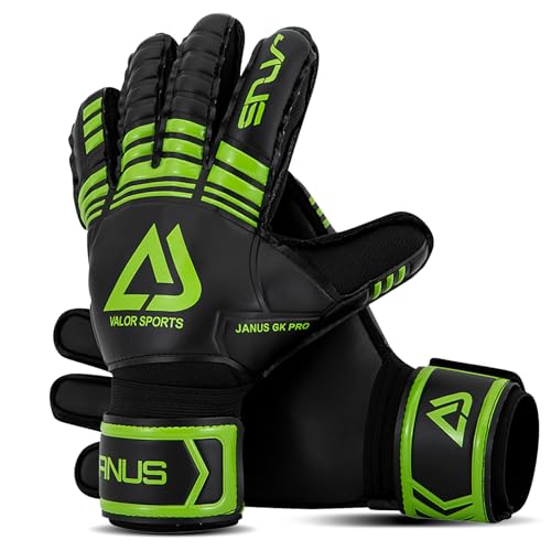 Aegicormy Soccer Goalkeeper Gloves with Finger Protection to Prevent Injuries, Strong Grip for Tough Tackles, Suitable for Children and Teenagers as Well as Adult Soccer Gloves (A-Black-Green, 7)
