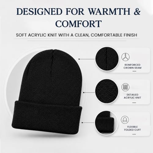 Image of Yacht & Smith Black Beanie Winter Hats in Bulk for Adults, Wholesale Value for Donations