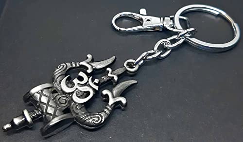 Image of Aura Lord Shiva Shankar Bholenath Mahadev Damru Om Trishul Keychain For Men Women Boys Girls Shivratri Husband Wife Metal Hook Keychain