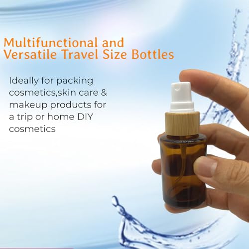Empty Cosmetic Glass Spray Bottles 1oz/30ml 4 PACK with Fine Mist Dispenser for Liquid Perfume Toiletries Containers,Toner Containers(Brown Clear)4