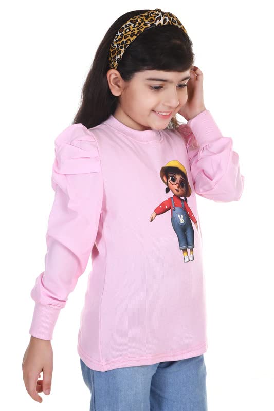 KIROTO Kids Doll Graphic Print Top with Puff Sleeves Pink 10-11 Years 2
