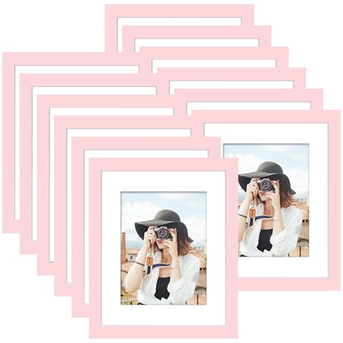 Picrit 12x16 Picture Frame Set of 12, Display 8.5x11 with Mat or 12x16 without Mat, Photo Frames for Wall Mounting Display, Pink