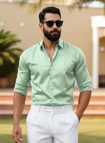 Image of IndoPrimo Men's Stylish Satin Shirt for Party, Formal, Daily and Casual Wear Full Sleeve Shirt for Men
