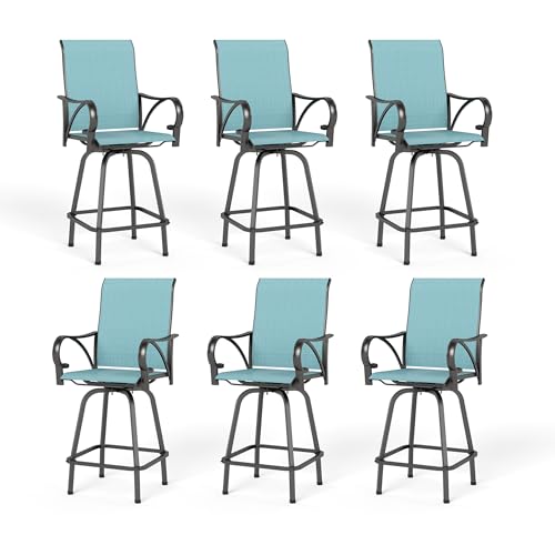 Image of PHI VILLA Outdoor Bar Stools Set of 6, Swivel Patio Bar Stools & Chairs, High Top Bar Seating for Outside, Balcony,Porch and Backyard, Teal