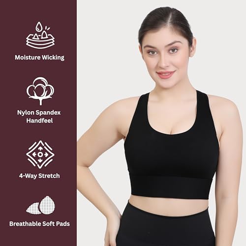 Image of GLAMORAS Women Polyester Spandex Medium Impact Front Zip Sports Bra Longline Fitness Criss Cross Back Crop Tops Tank Gym Yoga Workout, Size: M-2XL